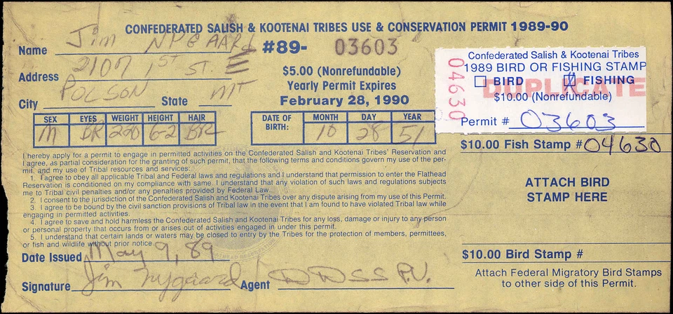 RESERVA INDIA CABEZA PLANA #FH4 CON LICENCIA DUPLICADA USADA PARA PESCA Foto 1 de 1