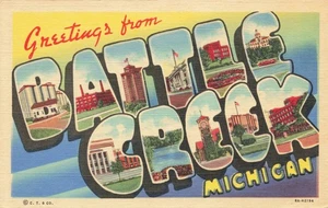 Postcard Large Letter Greetings from Battle Creek Michigan MI - Picture 1 of 2