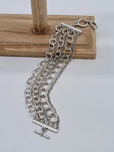 Premier Designs CHAIN REACTION Bracelet Silver 6-Strand Mixed Links Toggle 7–8" - Picture 1 of 9