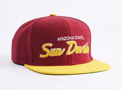 ARIZONA STATE UNIVERSITY SUN DEVILS Mitchell & Ness NCAA Script Snapback Hat NEW - Image 1 of 4