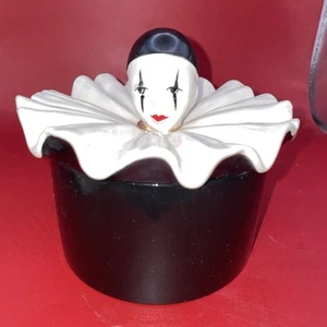 Vintage Pierrot Clown Porcelain Trinket Box - Picture 1 of 9