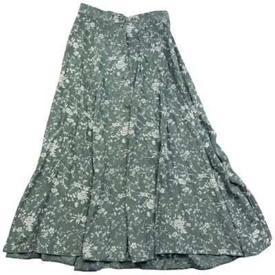 Laura Ashley Skirt 12 Women Green Viscose Vintage Made in England 1980s Floral - Image 1 of 4