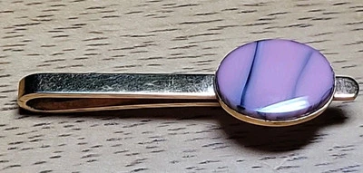 Clip de barra de corbata vintage pulido imitación ágata rosa tono dorado sin marca Foto 1 de 4