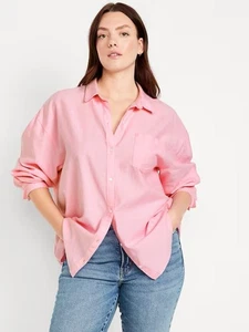 NWT Old Navy Oversized Pink Boyfriend Shirt Women’s Large Tall Button-Down - Picture 1 of 7