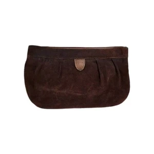 Taube Wildleder Clutch Handtasche dunkelbraun Leder 6 1/2 x 10 1/2 Banktasche Kosmetikkoffer Vintage - Bild 1 von 21
