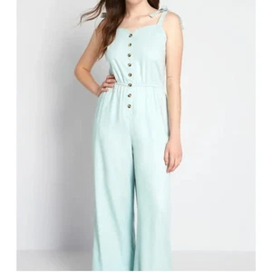 ModCloth Damen Every Waking Momentum Leinenmischung Overall Hellblau Größe 1X - Bild 1 von 14