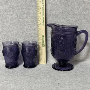Godinger Retro 1 QT Amethyst Lila Pressglas Krug & 2 Getränkegläser - Bild 1 von 21