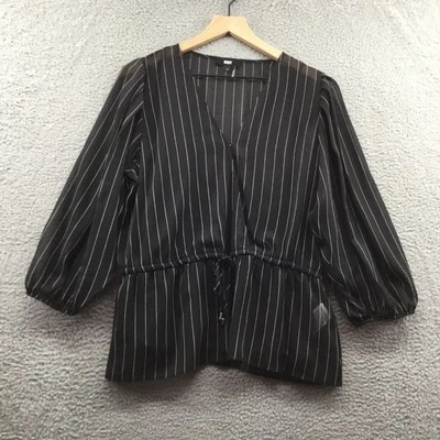 Blusa DKNY listrada de chiffon cintura amarrada preta M - Imagem 1 de 3