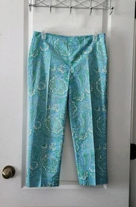 Talbots Women’s Paisley Turquoise Green Cropped Ankle Pants Womens Size 4P - Picture 1 of 11