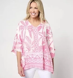 Belle By Kim Gravel Boca Border Paradise Poncho Begonia Pink Medium - Picture 1 of 5