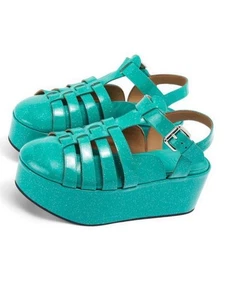 NWOT Authentic Loewe Turquoise calf-skin wedge women shoes/size6 - Picture 1 of 14