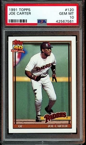1991 Topps #120 Joe Carter PSA 10 GEM MINT - Picture 1 of 2