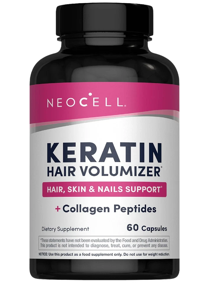 Кератиновая добавка для увеличения объема волос | 60 капсул | пептиды коллагена | от NeoCell - Изображение 1 из 4