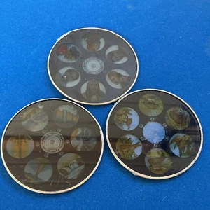 Vintage MAGIC LANTERN GLASS ROUND DISC SLIDE Set of Three 3 1/2 “ - Picture 1 of 5
