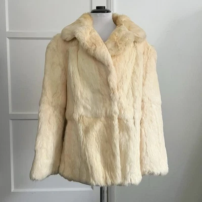 Vintage 70s KAMAL Fur White/Cream Rabbit Fur Winter Coat Jacket Hollywood Glam M - Image 1 of 4