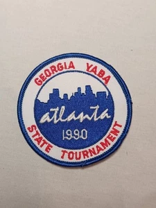 1990 Large Round Bowling Atlanta Patch YABA Georgia State Tournament Blue & Whit - Picture 1 of 4