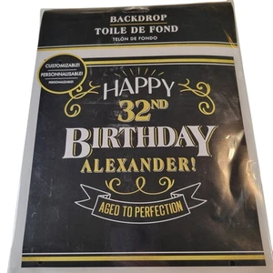 Happy Birthday Backdrop Aged to Perfection Customizable Banner Black and Gold - Picture 1 of 9