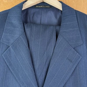 Vinci Suit Mens 50L Navy Blue Pinstripe 3 Button Pants 44x28 Performance Fabric - Picture 1 of 24