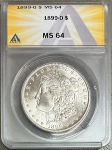 1899-O Morgan Silver Dollar, ANACS MS-64, Blast White! - Picture 1 of 2