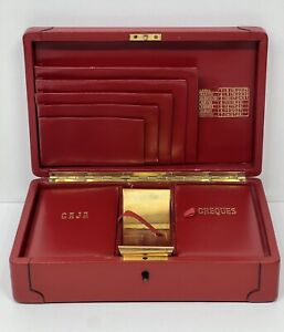 Vintage red leather bullion money gold coin / treasure box from Spain +KEY