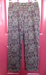 Pantalones Jones Studio Talla 12 Borgoña Verde Paisley Bolsillos Cremallera Lavado a Máquina Nuevos con Etiquetas - Imagen 1 de 9
