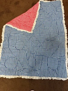 Blue check Red Blue white Trim quilt throw Toddler 43x33 - Picture 1 of 1