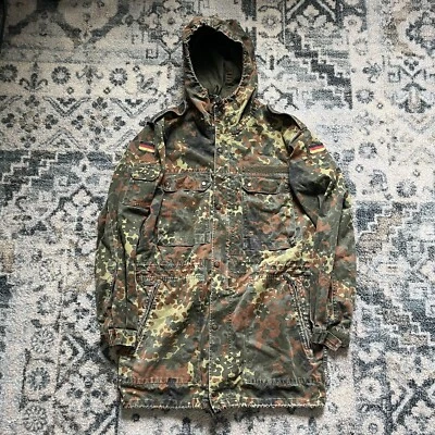 VTG German Army Field Jacket Parka Military Issue Hooded Flecktarn Sz L  1/2 zip - Image 1 of 4