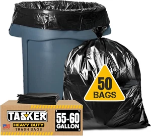 Tasker Sacchetti Spazzatura 55-60 Galloni Resistenti | Valore 50 Sacchetti Con Fascette | Extra L - Foto 1 di 9
