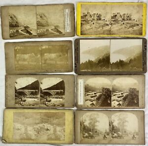 ANTIQUE STEREOVIEW STEREOSCOPIC PHOTOGRAPHS x 8, Wales, Conway, Swanage Orme etc