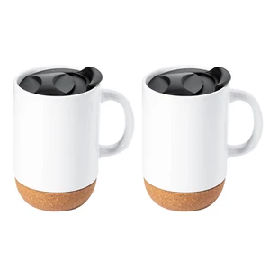 Paquete de 2 tazas Gibson Home Modani 16,5 oz con base y tapa de corcho extraíbles - blanco - Imagen 1 de 7
