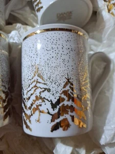 4 DANSK Holiday Mug White With Gold Christmas Trees - Picture 1 of 4