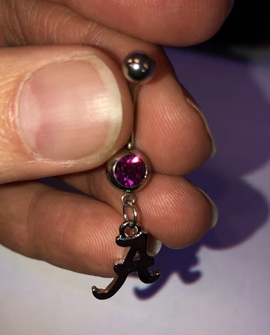 Alabama Crimson TIde “A” belly ring 14ga. Pink Stone Cover