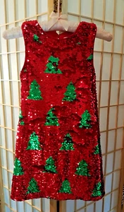Cat & Jack Sleeveless Sequinned Flip Red and Green Christmas Dress Size S 6-6x - Picture 1 of 13