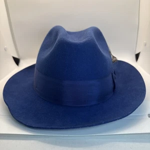 Stacy Adam’s XL Blue Fedora 100% Wool/Felt/Lana, Missing Pin **READ** - Picture 1 of 11