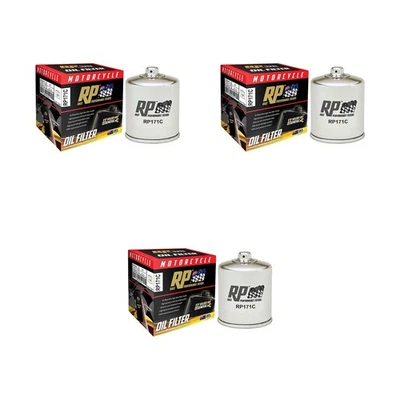 3 Pack RP Chrome Oil Filter for Harley 1584 Road King Classic 96/FLHRC 2007-2010 - Imagem 1 de 2