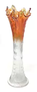 "Florero oscilante acanalado con punta de diamante Fenton Art caléndula desvaneciéndose a transparente 12""" - Imagen 1 de 10