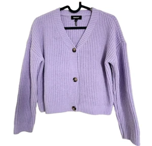 DKNY Girls Kids Purple Cropped Knit Sweater Cardigan Size 10/12 - Picture 1 of 5