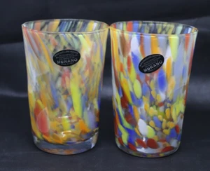Murano Vetro Eseguito Konfetti eingerückte Trinkgläser 2 mundgeblasen NEU - Bild 1 von 5