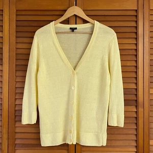 Cárdigan Talbots Top Para Mujer Talla Pequeña Grande PL LP Amarillo 100% Lino Abotonado - Imagen 1 de 6