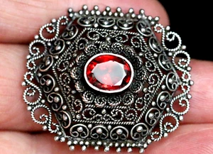 Unique Sterling Silver Filigree Ethnic Ring, CZ Ruby Gemstone, Handmade Jewelry - Picture 1 of 4