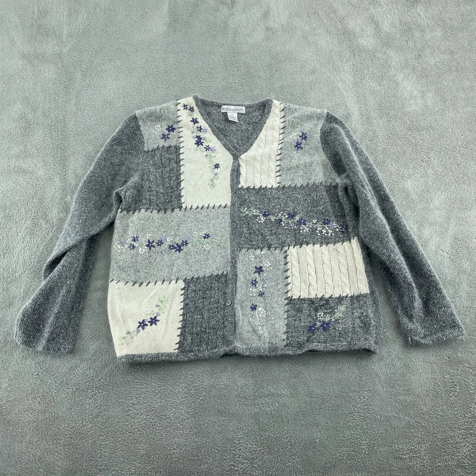 Cárdigan suéter Dressbarn para mujer XL retazos seda mezcla angora 3625 Foto 1 de 4