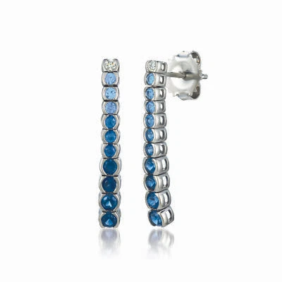 LeVian 14K White Gold Sapphire H-I SI2 Diamond 0.87 cts Earrings - Image 1 of 4