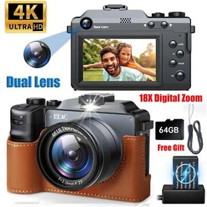 📸Digitalkamera 4K Fotokamera, 64MP Doppellinse 18X Autofokus Digitalzoom 3 Zoll - Bild 1 von 8