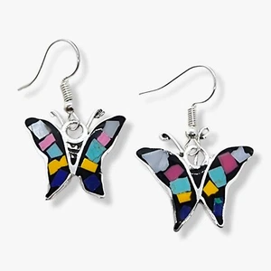 Pendientes Mariposa Mexicana Hechos Artesanalmente Plateados Multicolor - Imagen 1 de 6
