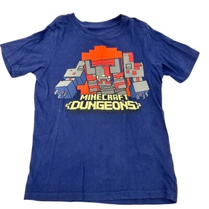 Minecraft Dungeons T-Shirt Kids Size 8 Navy Blue Cotton Short Sleeve Graphic Tee - Picture 1 of 6