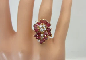 Vintage 18K Yellow Gold Ruby and Diamond Cocktail Ring Cluster 2.62 ct TW - Picture 1 of 10