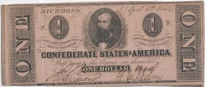 $1.00 1863 Confederate Bank Note, Kr #CR-62, VF (60279) - Picture 1 of 2