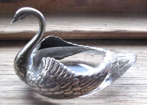 Antique Marked Sterling Silver Figural Swan Crystal Cut 5" Master Salt SO16 - Picture 1 of 7