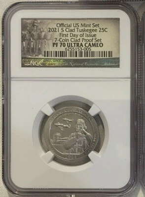 2021 S Clad 25c Tuskegee Quarter from 7 Coin Clad Proof Set NGC PF70UC 1st Day - Image 1 of 3