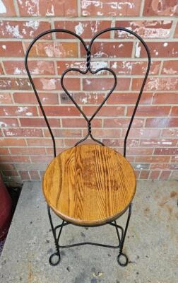 复古黑色锻铁冰淇淋客厅椅心背实心橡木座椅 #5 — 第 1/4 张图片